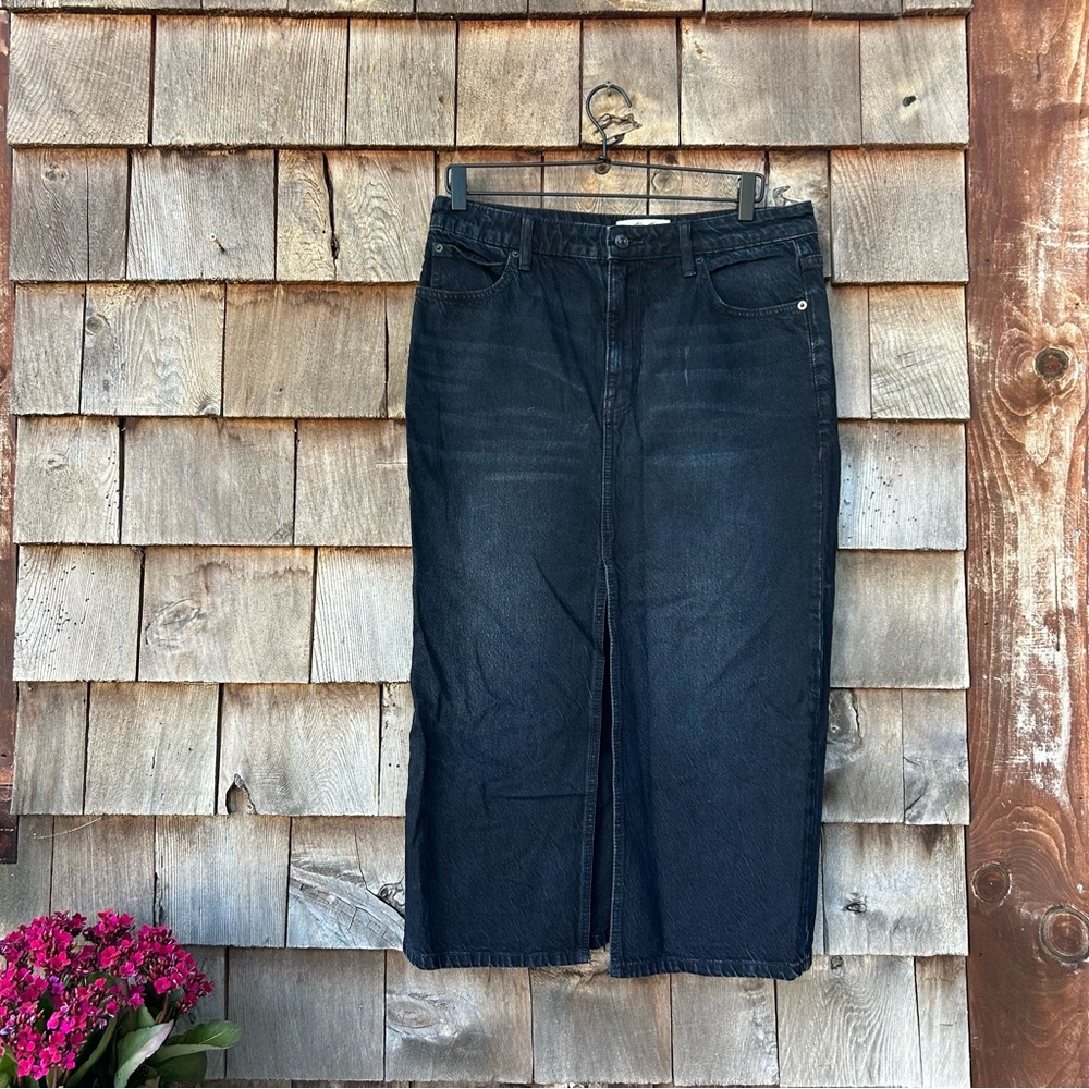 Free People Midi Black Denim Skirt